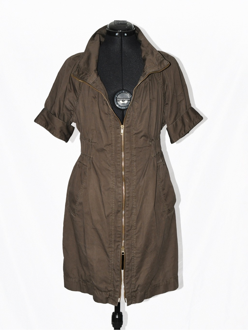 French Connection Brown Short-Sleeve Zip-Front Trench Coat